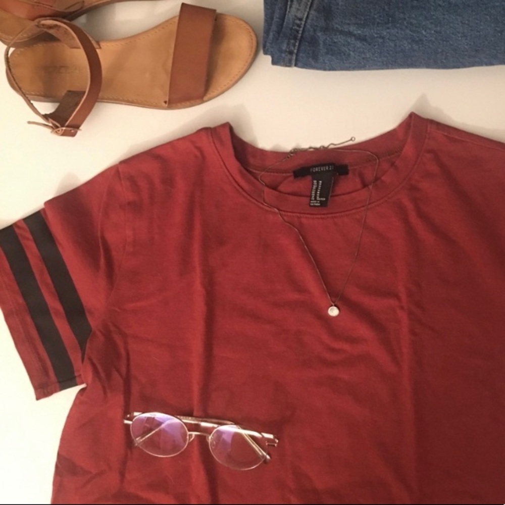 3/$15 Burnt orange striped sleeve forever 21